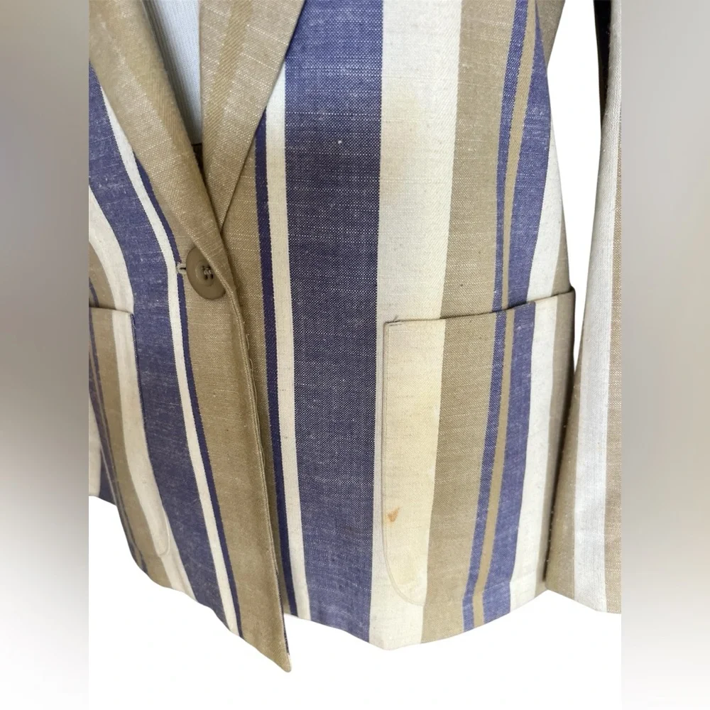 Vintage Country Suburbans ILGWU Blazer Striped Size 6 Tan Light Blue Cream